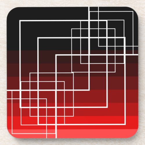 White geometric pattern on red and black stripes  beverage coaster