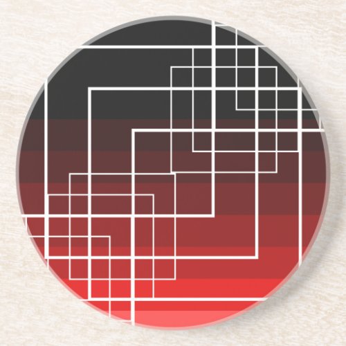 White geometric pattern on red and black stripes  coaster