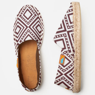 White Geometric Square Pattern African Motif Espadrilles