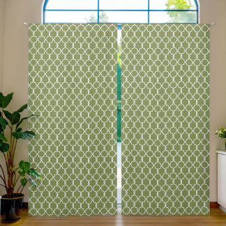 White Geometric Trellis Pattern On Green Blackout Curtains