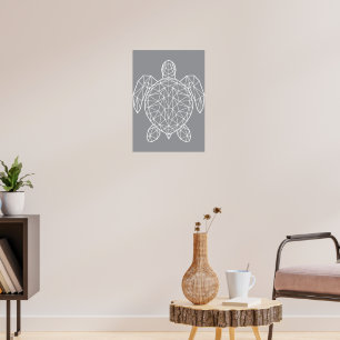 White Geometric Wireframe Sea Turtle Poster