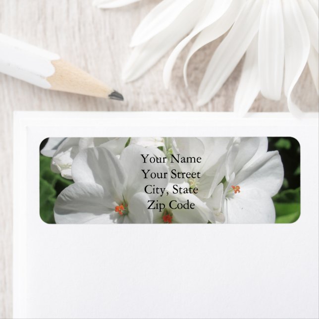 White Geranium Flower Photography Label (Insitu)