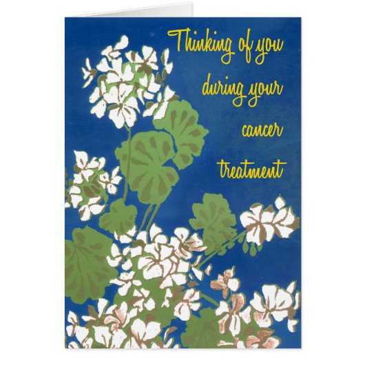 White Geraniums on Blue Cancer Treatment Support (Front)