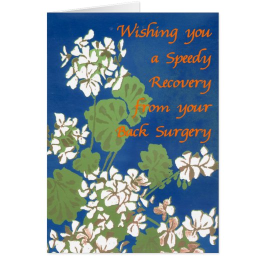 White Geraniums on Blue Get Well Back Surgery (Front)