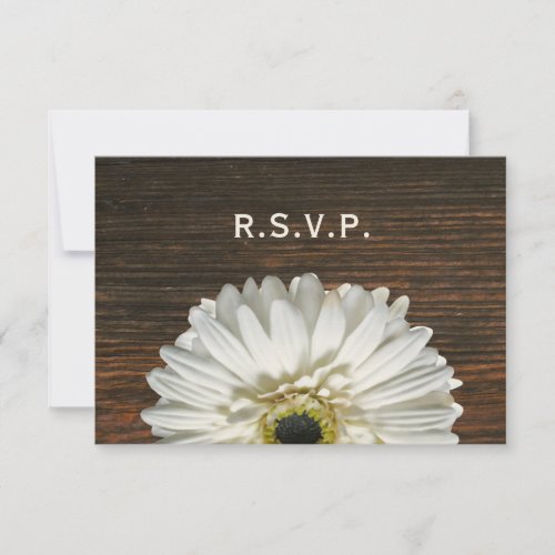 White Gerbera &amp; Barnwood Rustic Wedding RSVP