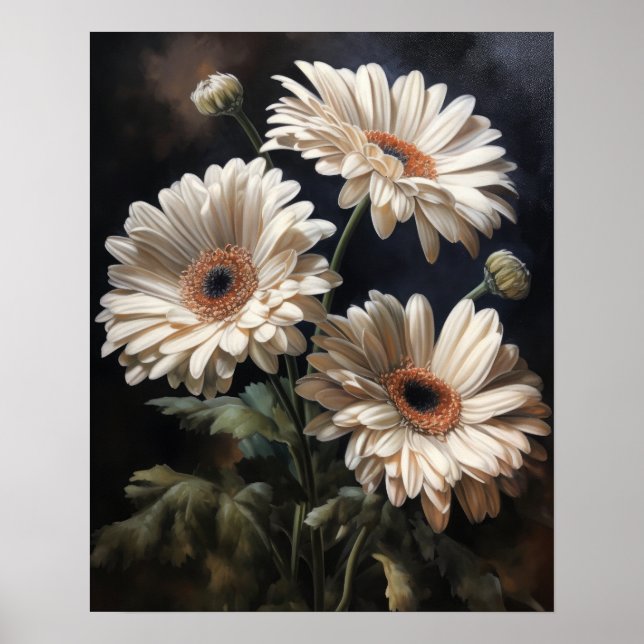 White Gerbera Daisy Flowers Art Print Poster (Front)
