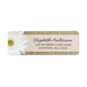 White Gerbera Daisy Rustic Burlap Address Label