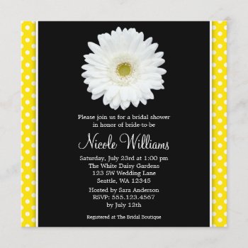White Gerbera Daisy Yellow Polka Dot Bridal Shower Invitation by printcreekstudio at Zazzle