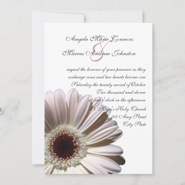 White Gerbera Wedding Daisy Invitation (Front)