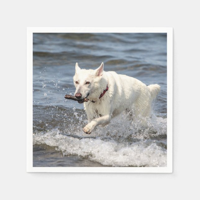 White German Shepard on Lake George Paper Napkins (Front)