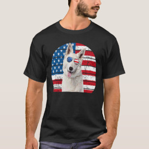 White German Shepherd American Flag 4th July Gsd D T-Shirt