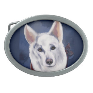 WHITE GERMAN SHEPHERD BELT BUCKLE