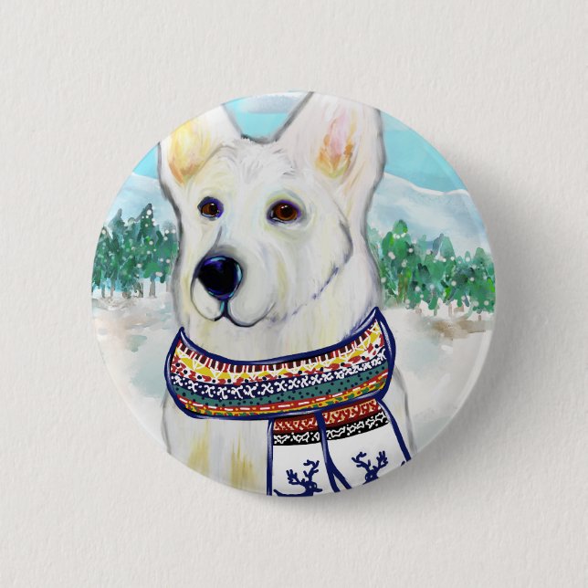White German Shepherd Button (Front)