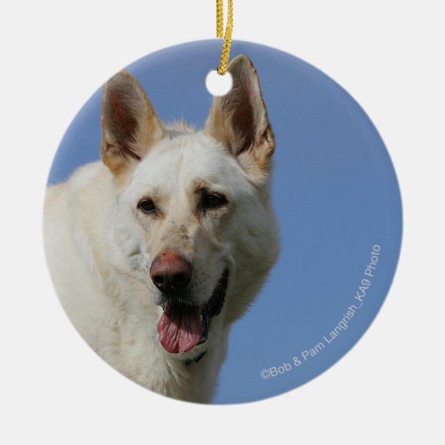 White German Shepherd Ceramic Ornament (Front)