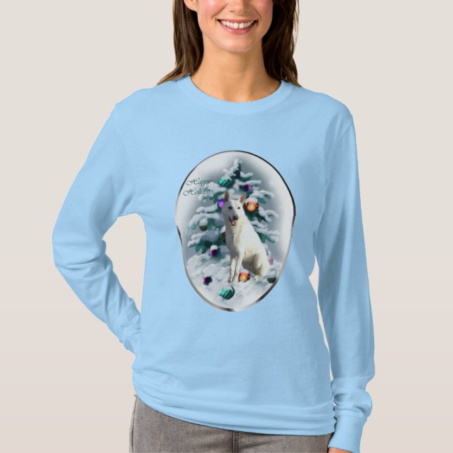 White German Shepherd Christmas T-Shirt (Front)