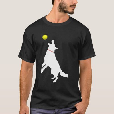 White German Shepherd Dog Gsd Catching Yellow Tenn T-Shirt