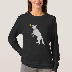 White German Shepherd Dog GSD Catching Yellow Tenn T-Shirt