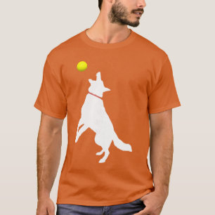 White German Shepherd Dog GSD Catching Yellowennis T-Shirt