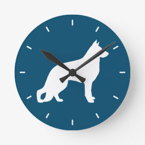 White German Shepherd Dog GSD K9 Silhouette Round Clock