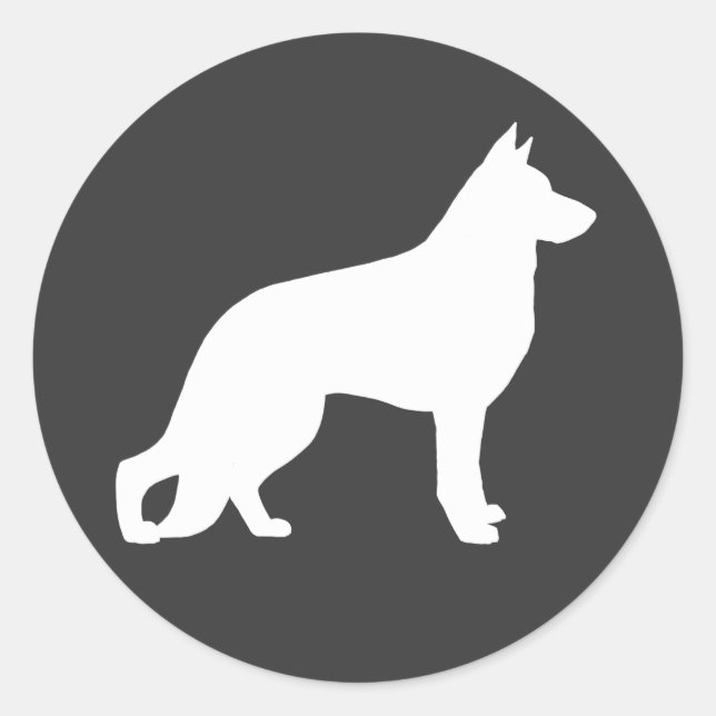 White German Shepherd Dog Silhouette Classic Round Sticker (Front)