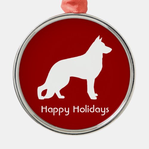 White German Shepherd Dog Silhouette Custom Metal Ornament