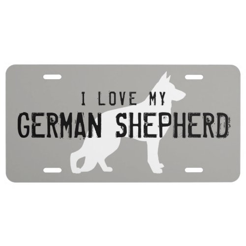 White German Shepherd Dog Silhouette Custom Text License Plate