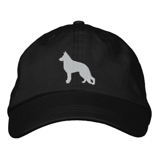 White German Shepherd Dog Silhouette GSD Cool K9 Embroidered Baseball Hat (Front)