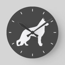 White German Shepherd Dog Silhouette GSD K-9 Round Clock