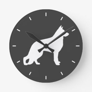 White German Shepherd Dog Silhouette GSD K-9 Round Clock