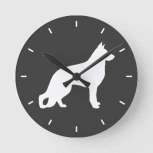 White German Shepherd Dog Silhouette GSD K-9 Round Clock
