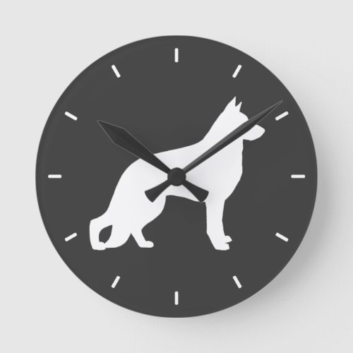 White German Shepherd Dog Silhouette GSD K_9 Round Clock