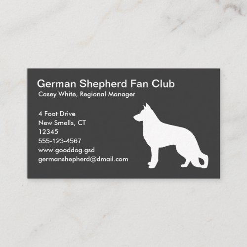 White German Shepherd Dog Silhouette on Grey Business Card