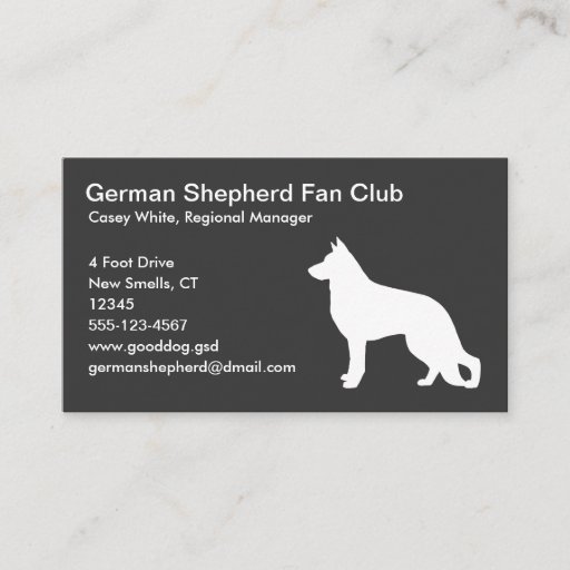 Customizable White German Shepherd Dog Silhouette on Grey Business Card Templates
