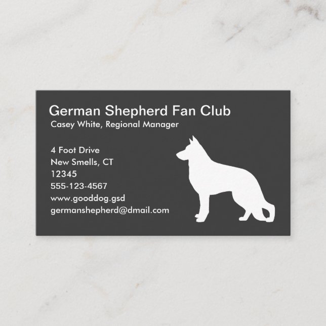 White German Shepherd Dog Silhouette on Grey Business Card (Front)