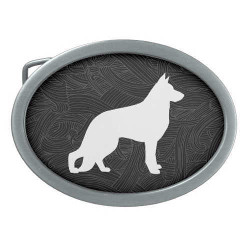 White German Shepherd Dog Silhouette Oval Belt Buckle