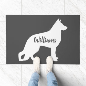 White German Shepherd Dog Silhouette Personalized Doormat