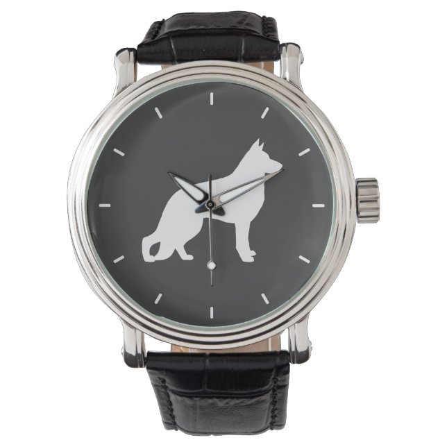 White German Shepherd Dog Silhouette Watch (Front)