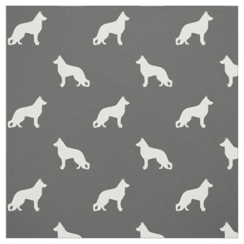 White German Shepherd Dog Silhouettes Pattern Grey Fabric