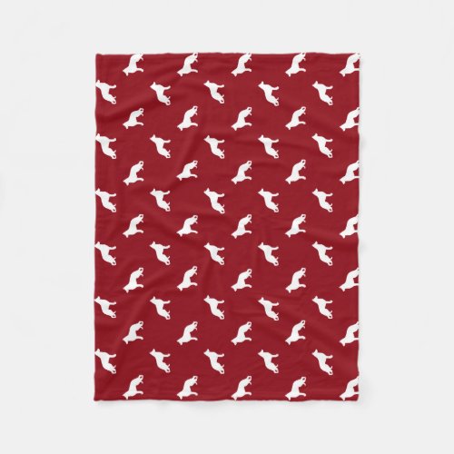 White German Shepherd Dog Silhouettes Red Fleece Blanket