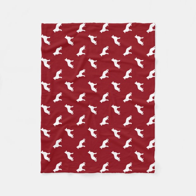 White German Shepherd Dog Silhouettes Red Fleece Blanket (Front)