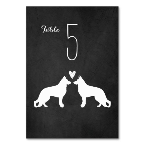 White German Shepherd Dog Silhouettes Wedding Table Number