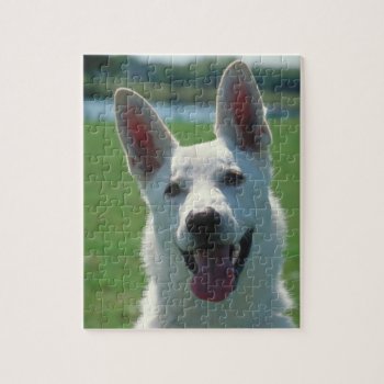 White German Shepherd Dog Tin With Puzzle by walkandbark at Zazzle