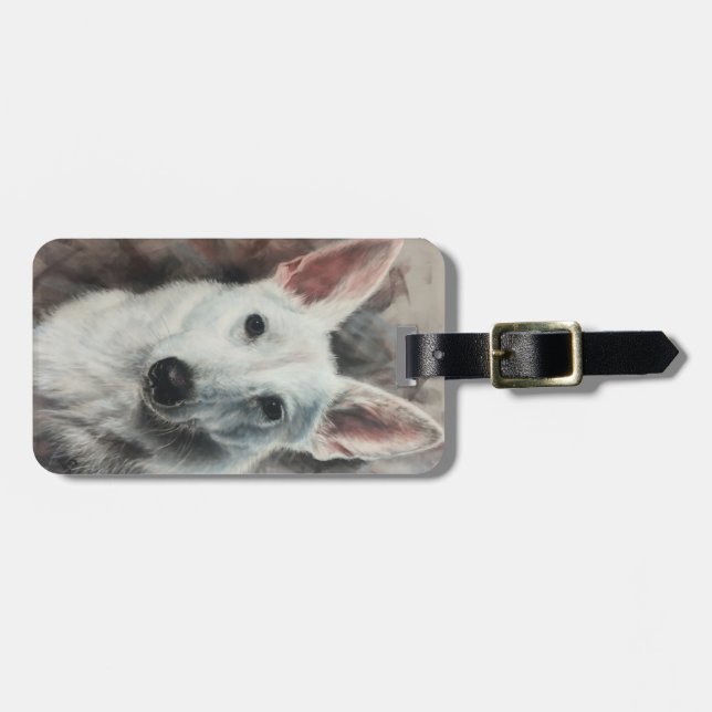 White German Shepherd GSD happy dog Luggage Tag (Front Horizontal)