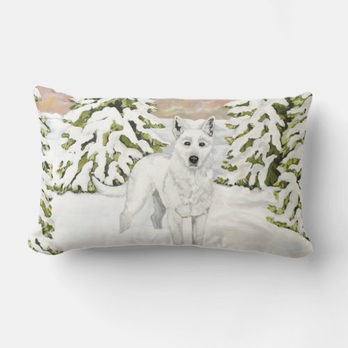 White German Shepherd in Snow Pillow