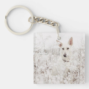 White German Shepherd in the Snow Keychain