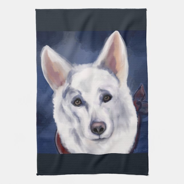WHITE GERMAN SHEPHERD     KITCHEN TOWEL (Vertical)