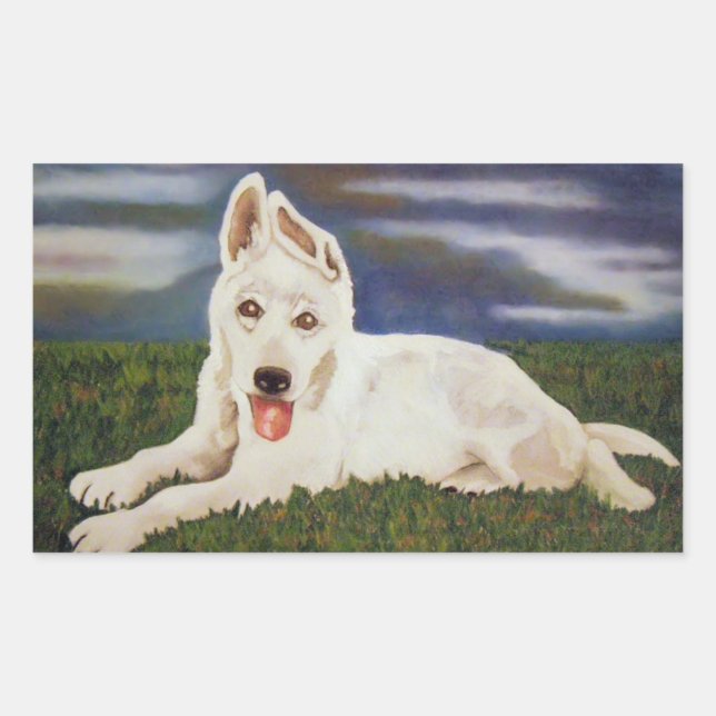White German Shepherd Pup Sticker (Front)