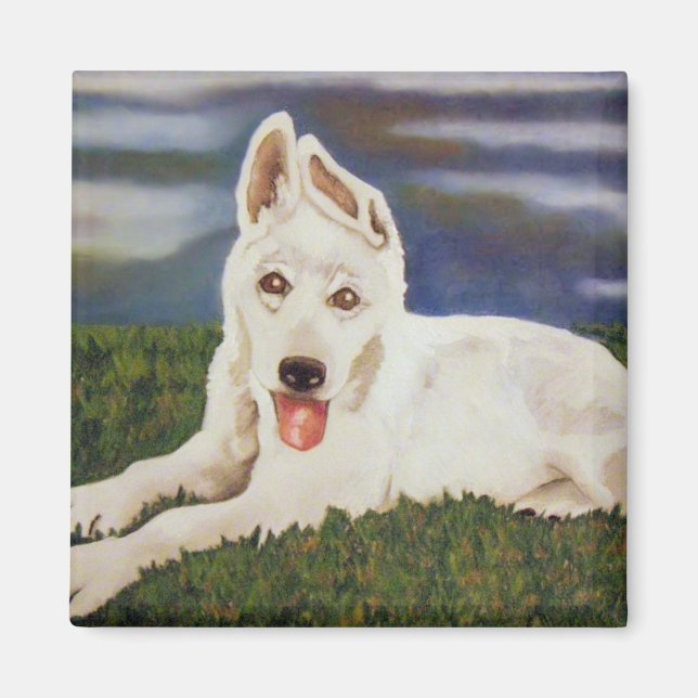White German Shepherd Puppy Magnet (Front)