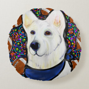 White German Shepherd Round Pillow