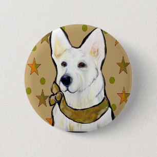 White German Shepherd Soldier Pinback Button